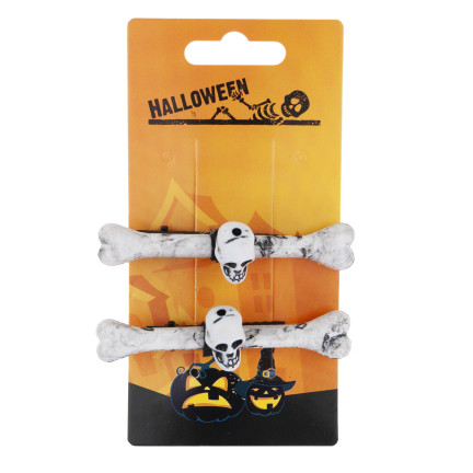 Spinki do włosów, ozdoby Halloween, dodatek do przebrania, wzór z czaszkami, kościotrup, zestaw 2szt.