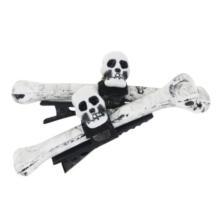 Spinki do włosów, ozdoby Halloween, dodatek do przebrania, wzór z czaszkami, kościotrup, zestaw 2szt.