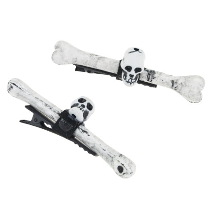 Spinki do włosów, ozdoby Halloween, dodatek do przebrania, wzór z czaszkami, kościotrup, zestaw 2szt.