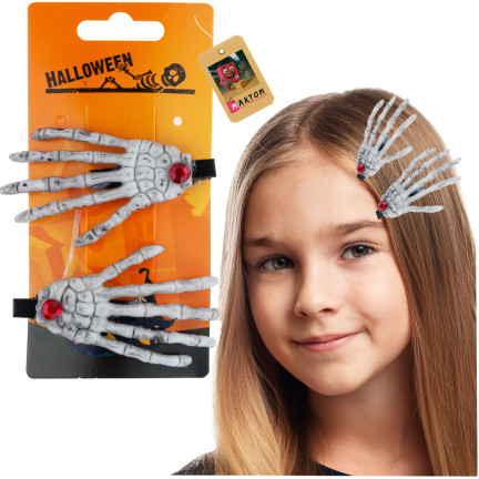 Spinki do włosów, ozdoby Halloween, dodatek do przebrania, wzór z czaszkami, kościotrup, zestaw 2szt.