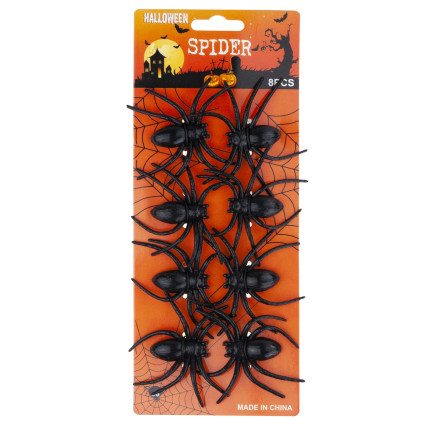 Sztuczne pająki, czarne, dekoracje Halloween, czarna tarantula, zestaw 8szt, 8cm