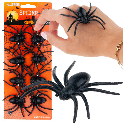 Sztuczne pająki, czarne, dekoracje Halloween, czarna tarantula, zestaw 8szt, 8cm