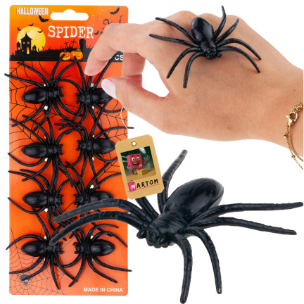 Sztuczne pająki, czarne, dekoracje Halloween, czarna tarantula, zestaw 8szt, 8cm