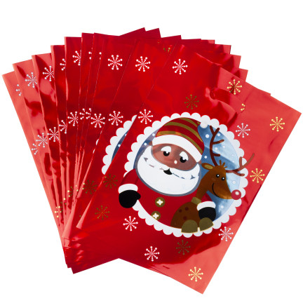 Worki prezentowe, torebki na prezenty, foliowe woreczki, Mikołajki, świąteczne, zestaw 10szt. 