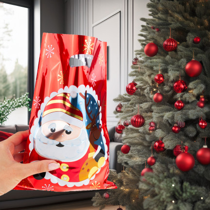 Worki prezentowe, torebki na prezenty, foliowe woreczki, Mikołajki, świąteczne, zestaw 10szt. 