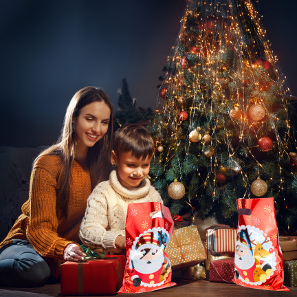 Worki prezentowe, torebki na prezenty, foliowe woreczki, Mikołajki, świąteczne, zestaw 10szt. 