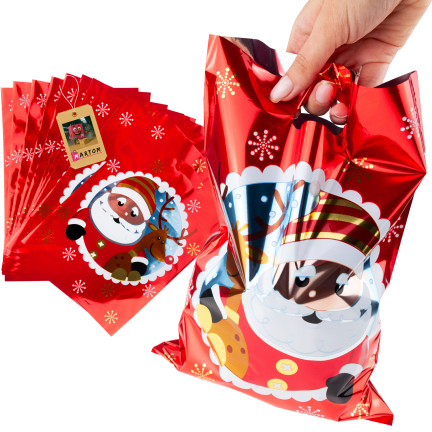 Worki prezentowe, torebki na prezenty, foliowe woreczki, Mikołajki, świąteczne, zestaw 10szt. 