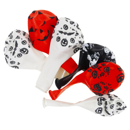 Balony lateksowe, mix kolorów, mix wzorów, z motywem Halloween, z dyniami, zestaw 6szt.
