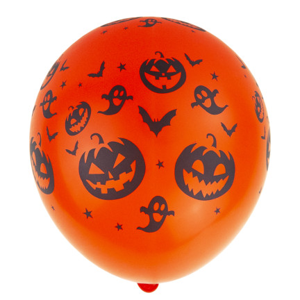 Balony lateksowe, mix kolorów, mix wzorów, z motywem Halloween, z dyniami, zestaw 6szt.