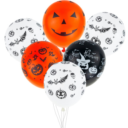 Balony lateksowe, mix kolorów, mix wzorów, z motywem Halloween, z dyniami, zestaw 6szt.