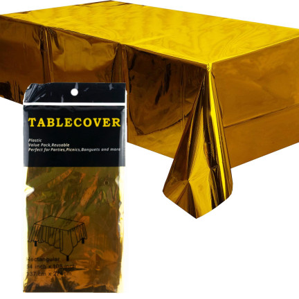 Obrus świąteczny, foliowy, złoty, błyszczący, dekoracje stołu, 137×274 cm