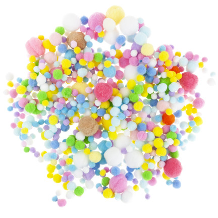 Pompony kreatywne, pluszowe, mix kolorów, mix rozmiarów, pastelowe, 1-3cm, zestaw 450szt.