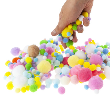 Pompony kreatywne, pluszowe, mix kolorów, mix rozmiarów, pastelowe, 1-3cm, zestaw 450szt.