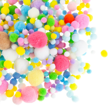 Pompony kreatywne, pluszowe, mix kolorów, mix rozmiarów, pastelowe, 1-3cm, zestaw 450szt.