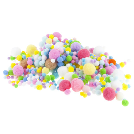 Pompony kreatywne, pluszowe, mix kolorów, mix rozmiarów, pastelowe, 1-3cm, zestaw 450szt.