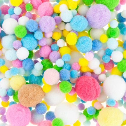 Pompony kreatywne, pluszowe, mix kolorów, mix rozmiarów, pastelowe, 1-3cm, zestaw 450szt.