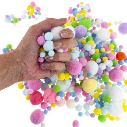 Pompony kreatywne, pluszowe, mix kolorów, mix rozmiarów, pastelowe, 1-3cm, zestaw 450szt.