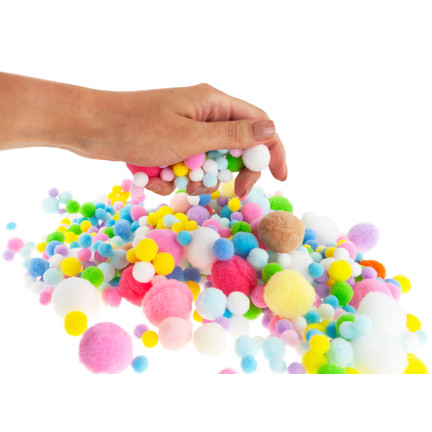 Pompony kreatywne, pluszowe, mix kolorów, mix rozmiarów, pastelowe, 1-3cm, zestaw 450szt.