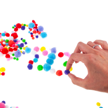 Pompony kreatywne, pluszowe, mix kolorów, mix rozmiarów, do rękodzieła, 1-3cm, zestaw 450szt.