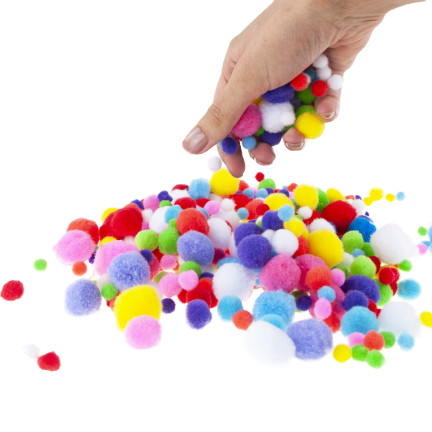 Pompony kreatywne, pluszowe, mix kolorów, mix rozmiarów, do rękodzieła, 1-3cm, zestaw 450szt.