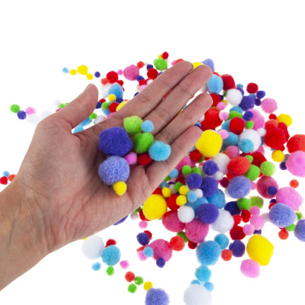 Pompony kreatywne, pluszowe, mix kolorów, mix rozmiarów, do rękodzieła, 1-3cm, zestaw 450szt.