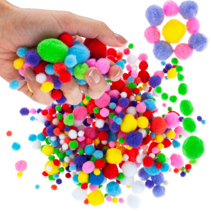 Pompony kreatywne, pluszowe, mix kolorów, mix rozmiarów, do rękodzieła, 1-3cm, zestaw 450szt.
