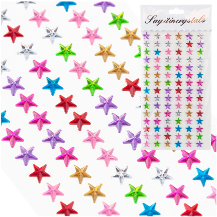 Naklejki gwiazdki, samoprzylepne kryształki, mix kolorów, na blistrze, zestaw kreatywny