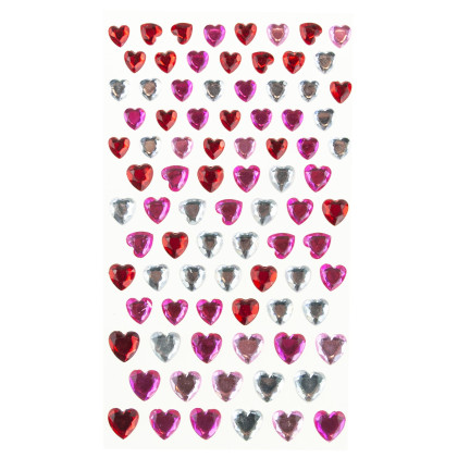 Kryształki samoprzylepne, naklejki cyrkonie, serca, serduszka, mix kolorów, zestaw 87szt.
