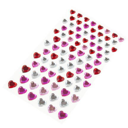 Kryształki samoprzylepne, naklejki cyrkonie, serca, serduszka, mix kolorów, zestaw 87szt.