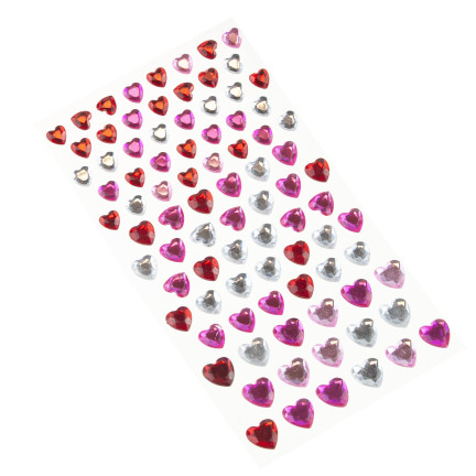 Kryształki samoprzylepne, naklejki cyrkonie, serca, serduszka, mix kolorów, zestaw 87szt.