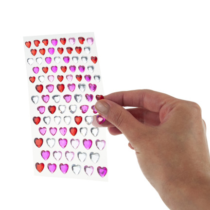 Kryształki samoprzylepne, naklejki cyrkonie, serca, serduszka, mix kolorów, zestaw 87szt.