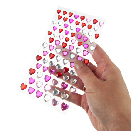 Kryształki samoprzylepne, naklejki cyrkonie, serca, serduszka, mix kolorów, zestaw 87szt.