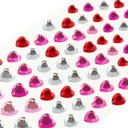 Kryształki samoprzylepne, naklejki cyrkonie, serca, serduszka, mix kolorów, zestaw 87szt.