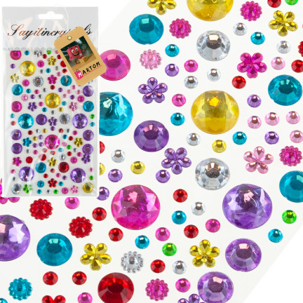 Kryształki samoprzylepne, naklejki diamenciki, mix wzorów, mix kolorów, zestaw 120szt.