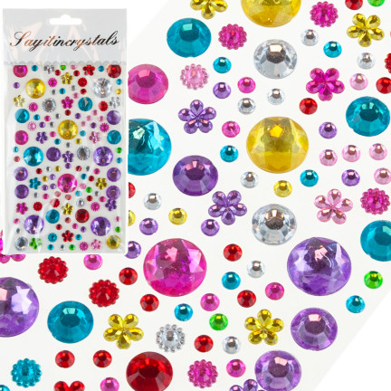Kryształki samoprzylepne, naklejki diamenciki, mix wzorów, mix kolorów, zestaw 120szt.