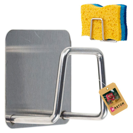 Organizer na gąbkę kuchenną, uchwyt ścienny do zlewu, wieszak, srebrny, z taśmą klejącą