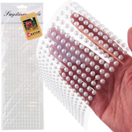 Perełki samoprzylepne, naklejki kryształki, perłowe, na blistrze, 6mm, zestaw 400szt.