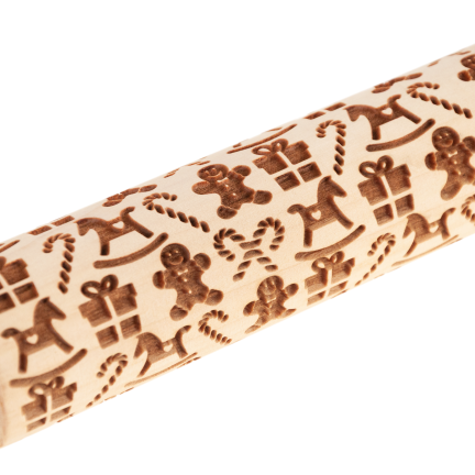 TG81336 WAŁEK DREWNIANY DO CIASTA OZDOBNE WYTŁOCZENIA ŚWIĄTECZNE 