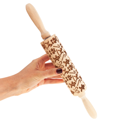 TG81336 WAŁEK DREWNIANY DO CIASTA OZDOBNE WYTŁOCZENIA ŚWIĄTECZNE 