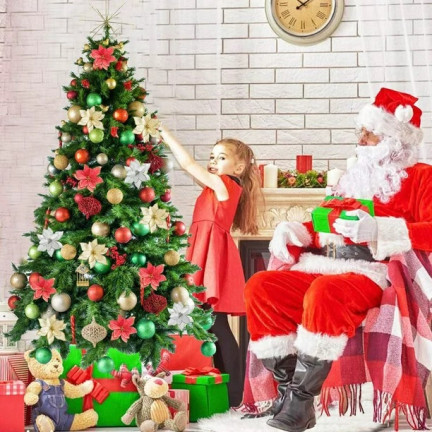 CV09145-1 GWIAZDA BETLEJEMSKA NA PIKU POINSECJA BIAŁA BROKATOWA DEKORACYJNA na STROIK