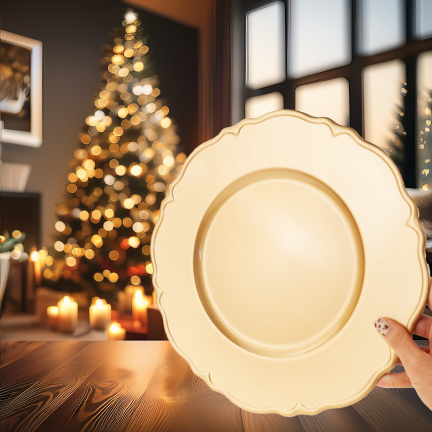 VEN8571 PODTALERZ ZŁOTY TALERZ ŚWIĘTA WESELE ZASTAWA 33X33X2CM