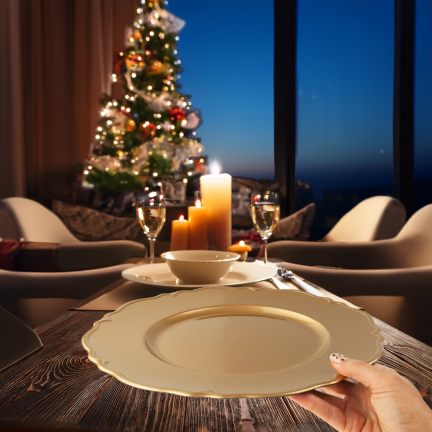 VEN8571 PODTALERZ ZŁOTY TALERZ ŚWIĘTA WESELE ZASTAWA 33X33X2CM