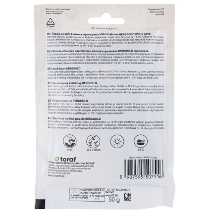 W1047 FASOLA SZPARAGOWA KARŁOWA ŻÓŁTA BERGGOLD B. WCZESNA NASIONA FASOLI FASOLKI 50G