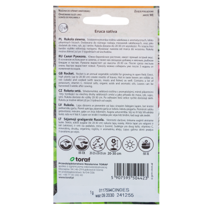 W1255 RUKOLA DZIKA WIELOLETNIA NASIONA RUKOLI SAŁATY WARZYW PIKANTNA 1G