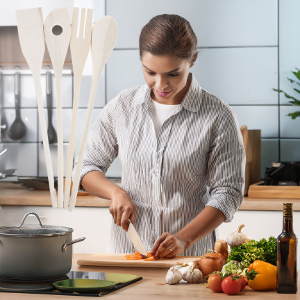 WUI0201 ZESTAW PRZYBORÓW KUCHENNYCH DREWNIANE DO KUCHNI ŁYŻKA SZPATUŁKI 4 EL