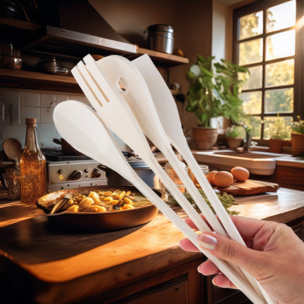 WUI0201 ZESTAW PRZYBORÓW KUCHENNYCH DREWNIANE DO KUCHNI ŁYŻKA SZPATUŁKI 4 EL