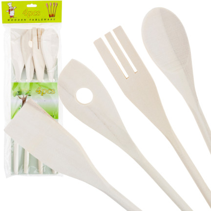 WUI0201 ZESTAW PRZYBORÓW KUCHENNYCH DREWNIANE DO KUCHNI ŁYŻKA SZPATUŁKI 4 EL