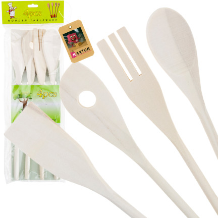 WUI0201 ZESTAW PRZYBORÓW KUCHENNYCH DREWNIANE DO KUCHNI ŁYŻKA SZPATUŁKI 4 EL