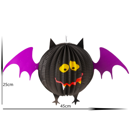 Wiszący nietoperz, papierowy, czarny, dekoracja wisząca, Halloween, 25cm