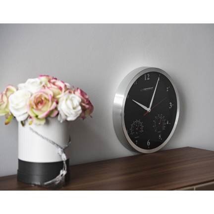 EHC008K ZEGAR ŚCIENNY CZARNY WILHOTNOŚCIOMIERZ TERMOMETR 3W1 ESPERANZA EHC008K